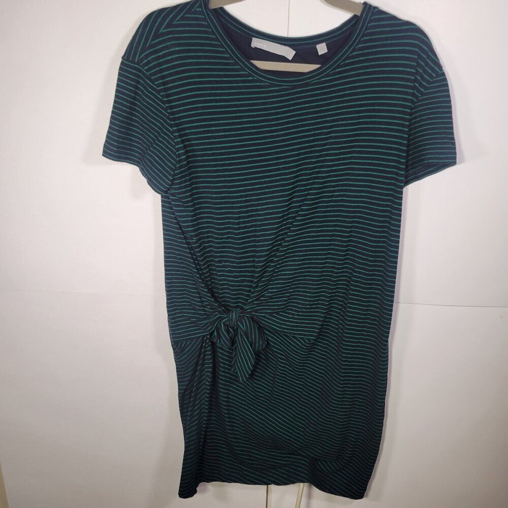 Vince Womens Green & Navy Striped Tie-Front Short Sleeve Dress - Size S